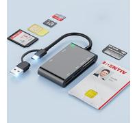 6en1 Lecteur Carte Identité Belge Lecteur Carte ID, Prend en Charge les Cartes à Digital Signature pour CAC, Carte D'identité à Puce,Banque IC,Carte de Santé,MicroSD,SD,MMC,SIM,M2,Memory Stick Pro Duo