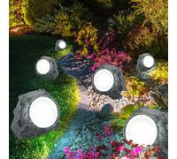 6er Set Design Solaire LED Extérieur Support Lampes Terrasse Balcon Pierre Gris