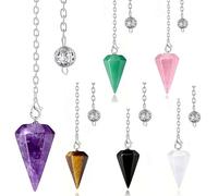 6er-Set Kristallpendel mit hexagonaler Spitze aus Naturstein, schwarzer Achat, Tigerauge, Amethyst, weißer Kristall, Rosenquarz, grüner Aventurin, mit Hohlkette, Wahrsagewerkzeuge