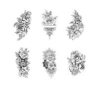 6feuilles Tatouages Éphémères Demi-Manche En Forme De Fleur, Avec Inscription, Imperméables Et Longue Durée, Grand Motif De Jus Sur Le Bras Et La Clavicule, Fleur Simple.
