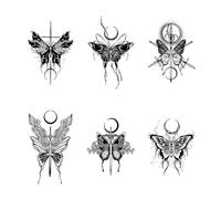 6feuilles Tatouages Temporaires À Base De Plantes, Motif Papillon Lune, Longue Durée, Imperméables, Géométriques, Pour Les Bras Et Les Jambes Des Femmes.
