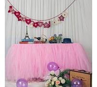 6ft / 182cm Rose Jupe de Table, Gaze de Bureau en Tulle Romantique, décoration de Table, Nappe de Tutu Flocon de Neige au Pays des Merveilles, pour Shower, Mariage, fête, Bar
