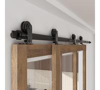 6FT/183CM Rail Porte Coulissante Systeme Quincailleri Ensemble Industriel pour Bypass Double Portes Interieur Facile à Installer, Forme T noire