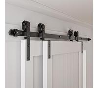 6FT/183CM Rail Porte Coulissante Systeme Quincailleri Ensemble Industriel pour Bypass Double Portes Interieur Facile à Installer, Forme J noire