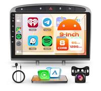 6G+128G 8 Cœurs Rimoody Autoradio pour Peugeot 308 408 2007-2015 9'' écran Tactile Android Stereo Auto avec Carplay Android Auto sans Fil Mirror Link Bluetooth FM/RDS/EQ/DSP WiFi GPS SWC Caméra Recul