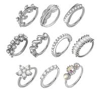 6ixGosh Anneaux de nez pendants pour femme - Piercing septum - Boucles d'oreilles en oxyde de zirconium - Fleur - Feuille - Étoile - Papillon - Daith Tragus Helix - Piercing de lèvre - Argenté, or