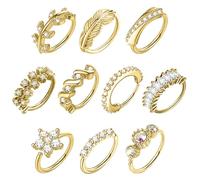 6ixGosh Anneaux de nez pendants pour femme - Piercing septum - Boucles d'oreilles en oxyde de zirconium - Fleur - Feuille - Étoile - Papillon - Daith Tragus Helix - Piercing de lèvre - Argenté, or