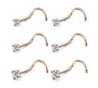 6ixGosh Lot de 4 à 6 anneaux de nez en acier chirurgical 20 g en forme de L en forme de tire-bouchon pour homme et femme - Petits anneaux de nez mignons en argent, or rose, noir, 1,5 mm, 2 mm, 2,5 mm