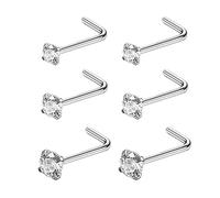 6ixGosh Lot de 4 à 6 anneaux de nez en acier chirurgical 20 g en forme de L en forme de tire-bouchon pour homme et femme - Petits anneaux de nez mignons en argent, or rose, noir, 1,5 mm, 2 mm, 2,5 mm