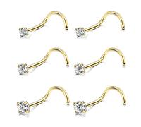 6ixGosh Lot de 4 à 6 anneaux de nez en acier chirurgical 20 g en forme de L en forme de tire-bouchon pour homme et femme - Petits anneaux de nez mignons en argent, or rose, noir, 1,5 mm, 2 mm, 2,5 mm