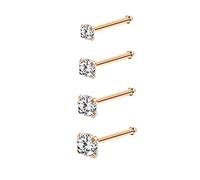 6ixGosh Lot de 4 à 6 anneaux de nez en acier chirurgical 20 g en forme de L en forme de tire-bouchon pour homme et femme - Petits anneaux de nez mignons en argent, or rose, noir, 1,5 mm, 2 mm, 2,5 mm