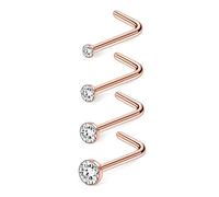 6ixGosh Lot de 4 à 6 anneaux de nez en acier chirurgical 20 g en forme de L en forme de tire-bouchon pour homme et femme - Petits anneaux de nez mignons en argent, or rose, noir, 1,5 mm, 2 mm, 2,5 mm