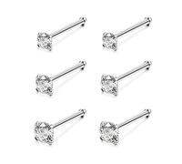 6ixGosh Lot de 4 à 6 anneaux de nez en acier chirurgical 20 g en forme de L en forme de tire-bouchon pour homme et femme - Petits anneaux de nez mignons en argent, or rose, noir, 1,5 mm, 2 mm, 2,5 mm