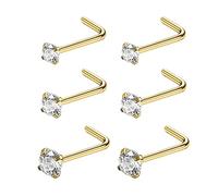 6ixGosh Lot de 4 à 6 anneaux de nez en acier chirurgical 20 g en forme de L en forme de tire-bouchon pour homme et femme - Petits anneaux de nez mignons en argent, or rose, noir, 1,5 mm, 2 mm, 2,5 mm