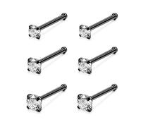 6ixGosh Lot de 4 à 6 anneaux de nez en acier chirurgical 20 g en forme de L en forme de tire-bouchon pour homme et femme - Petits anneaux de nez mignons en argent, or rose, noir, 1,5 mm, 2 mm, 2,5 mm