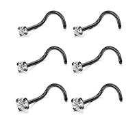 6ixGosh Lot de 4 à 6 anneaux de nez en acier chirurgical 20 g en forme de L en forme de tire-bouchon pour homme et femme - Petits anneaux de nez mignons en argent, or rose, noir, 1,5 mm, 2 mm, 2,5 mm