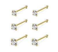 6ixGosh Lot de 4 à 6 anneaux de nez en acier chirurgical 20 g en forme de L en forme de tire-bouchon pour homme et femme - Petits anneaux de nez mignons en argent, or rose, noir, 1,5 mm, 2 mm, 2,5 mm