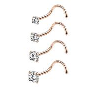 6ixGosh Lot de 4 à 6 anneaux de nez en acier chirurgical 20 g en forme de L en forme de tire-bouchon pour homme et femme - Petits anneaux de nez mignons en argent, or rose, noir, 1,5 mm, 2 mm, 2,5 mm