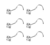 6ixGosh Lot de 4 à 6 anneaux de nez en acier chirurgical 20 g en forme de L en forme de tire-bouchon pour homme et femme - Petits anneaux de nez mignons en argent, or rose, noir, 1,5 mm, 2 mm, 2,5 mm