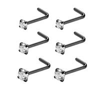 6ixGosh Lot de 4 à 6 anneaux de nez en acier chirurgical 20 g en forme de L en forme de tire-bouchon pour homme et femme - Petits anneaux de nez mignons en argent, or rose, noir, 1,5 mm, 2 mm, 2,5 mm