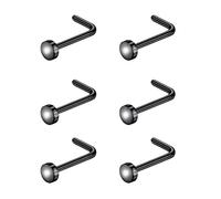 6ixGosh Lot de 6 piercings de nez plats en acier chirurgical avec boule de 3 mm - 20 g - Pour homme et femme - Noir et or rose - En forme de L - Piercing de nez mignon, Acier inoxydable, Pas de gemme
