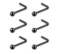 6ixGosh Lot de 6 piercings de nez plats en acier chirurgical avec boule de 3 mm - 20 g - Pour homme et femme - Noir et or rose - En forme de L - Piercing de nez mignon, Acier inoxydable, Pas de gemme