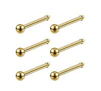 6ixGosh Lot de 6 piercings de nez plats en acier chirurgical avec boule de 3 mm - 20 g - Pour homme et femme - Noir et or rose - En forme de L - Piercing de nez mignon, Acier inoxydable, Pas de gemme