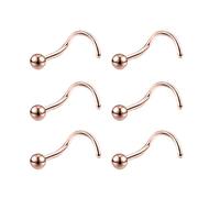 6ixGosh Lot de 6 piercings de nez plats en acier chirurgical avec boule de 3 mm - 20 g - Pour homme et femme - Noir et or rose - En forme de L - Piercing de nez mignon, Acier inoxydable, Pas de gemme