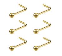 6ixGosh Lot de 6 piercings de nez plats en acier chirurgical avec boule de 3 mm - 20 g - Pour homme et femme - Noir et or rose - En forme de L - Piercing de nez mignon, Acier inoxydable, Pas de gemme