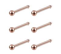 6ixGosh Lot de 6 piercings de nez plats en acier chirurgical avec boule de 3 mm - 20 g - Pour homme et femme - Noir et or rose - En forme de L - Piercing de nez mignon, Acier inoxydable, Pas de gemme