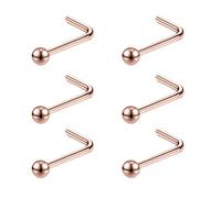 6ixGosh Lot de 6 piercings de nez plats en acier chirurgical avec boule de 3 mm - 20 g - Pour homme et femme - Noir et or rose - En forme de L - Piercing de nez mignon, Acier inoxydable, Pas de gemme