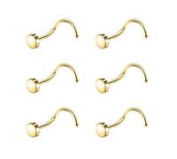 6ixGosh Lot de 6 piercings de nez plats en acier chirurgical avec boule de 3 mm - 20 g - Pour homme et femme - Noir et or rose - En forme de L - Piercing de nez mignon, Acier inoxydable, Pas de gemme