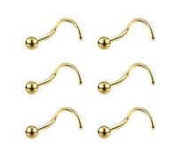 6ixGosh Lot de 6 piercings de nez plats en acier chirurgical avec boule de 3 mm - 20 g - Pour homme et femme - Noir et or rose - En forme de L - Piercing de nez mignon, Acier inoxydable, Pas de gemme
