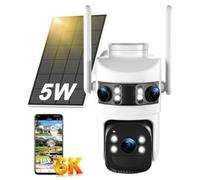 6K Caméra de Surveillance WiFi Extérieure sans Fil,10X à Triple Objectif Camera Solaire Extérieur,Suivi Automatique,2.4/5G WIFI,Vision Nocturne,360° PTZ Sécurité à Domicile,Audio Bidirectionnel,IP66