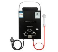 6L Chauffe Eau Gaz, 12KW Chauffe eau Instantané, Chauffe eau Camping Car, Chauffe Eau Portable pour Propane(28-30mbar)/Butane(37-50mbar), pour Camping, RV Voyage, Hiver et Été (Noir)