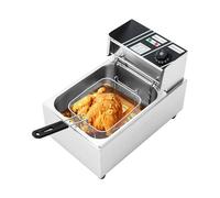 6L Friteuse Électrique Acier Inoxydable avec Panier, Thermostat 60-200°C, Chauffe Rapide, Nettoyage Facile, Zone Froide pour Usage Commercial et Domestique 2500W