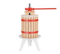 WilTec Presse à Fruits - 345 x 345 x 575 mm - capacité 6 L - avec Panier en hêtre et Torchon Sac de filtrage - Pressoir Manuel pour Moût de Pomme Poire Raisins Baies - Vin Cidre