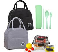 6l Small Insulated Travel Bags With Film Lining,Portable,Foldable With 3 Cutlery,For School,Office,Picnic,Travel (2 Pack)
