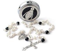 6mm Glass Pearl Beads with 8mm Our Father Beads with Caps Rosary Pack in Miraculous Metal Gift Box