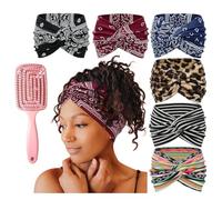 6pacsk Acssart Headbands,Printed Cross Yoga Headband,Wide Boho Headbands,wist Headband for Women,Criss Cross Wide Non Slip Soft Fabric,for Running Fitnes Sports (6Pcs-D)