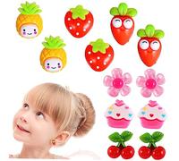 6Paires Clips Oreilles pour Garçon Fille Boucles Oreilles Décoratives de Fruits et Fleurs Anniversaire et Accessoires de Mode