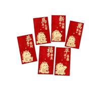 6PC Enveloppes rouges chinoises | Enveloppes d'argent cheval l'année 2026 | Grande enveloppe rouge cheval gaufrage feuille d'or | Nouvel An chinois Enveloppe rouge 2026 pour mariage et fête printemps