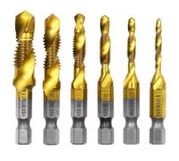 6pc High Speed Steel M3-M10 Titanium Plated Composite Tap Hexagonal Drill and Tap Integrated Tap Machine