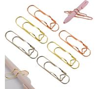 6PCS 3 Colors Heart Pen Clip Metal Pencil Clips, Multifunctional Rose Gold Silver Carbon Steel Paperclip, for Notebook, 2.8-Inch Colorful Cute Shaped Pencil Clips (#A)