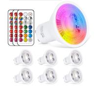 6pcs Ampoule Spot LED RGB GU10 6W Dimmable LED Spot Bulb RVB + Blanc Chaud 2700K,12 Couleurs avec Télécommande, 20W D'équivalent