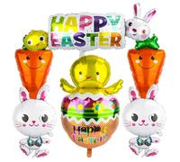 6pcs Ballon Pâques, Ballons de Pâques en Aluminium Lapin Carotte Poussin Ballons de Joyeuses Pâques Ballon de Fête de Pâques Deco Pâques pour Anniversaire Baby Shower Fête à Thème Joyeuse