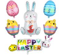 6pcs Ballon Pâques, Colorés Ballons de Pâques en Aluminium Ballon en Forme de Lapin Ouf de Pâques Poussin Décorations de Pâques pour Anniversaire Baby Shower Fête de Joyeuses Pâques