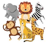 6Pcs Ballons Animaux Jungle Lion Zebre Elephant Singe Leopard Feuille Metallique Style Faune Sauvage Decoration Fete Accessoire Decoration Scene Anniversaire Utilisable Interieur Exterieur