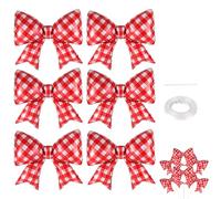6pcs Ballons Nœud Gingham Rouge et Blanc, Grands Ballons Aluminium à Nœud à Carreaux 93cm avec Pailles et Rubans pour Décoration Pique-Nique d'Été BBQ Fête Italienne Pâtes Pizza