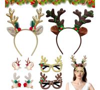 6pcs Bandeaux de Noël à paillettes en forme de bois de renne de Noël avec oreilles set, Serre Tete Noel Renne+ pince à cheveux, Fêtes de Noëls Nouvel An Déguisement Accessoires pour Adultes Enfants